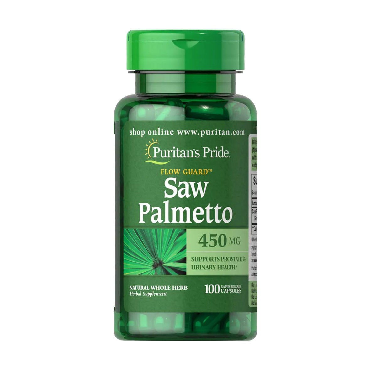 Со пальметто Puritan's Pride Saw Palmetto, 450 мг, 100 капсул